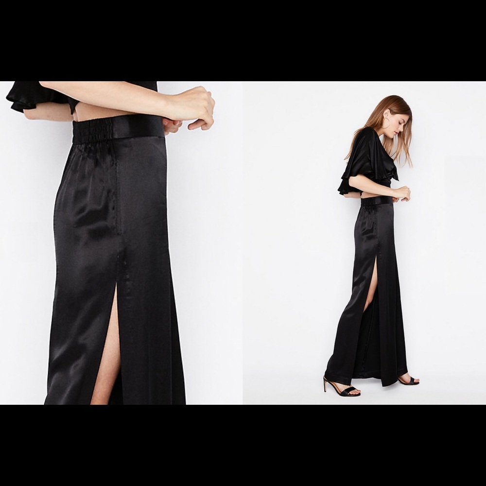 High Waisted Side Slit Wide Leg Pant
